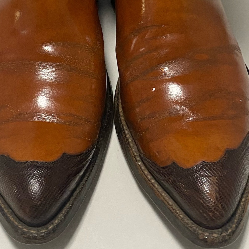 Vintage Tony Lama Made In USA Leather Lizard Skin Captoe Cowboy Western Boots.